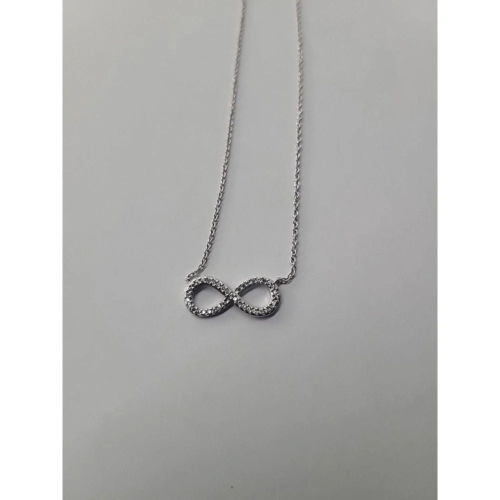 Vintage Infinity Symbol Necklace Silver Tone Pave Crystal‎ Pendant Minimalist